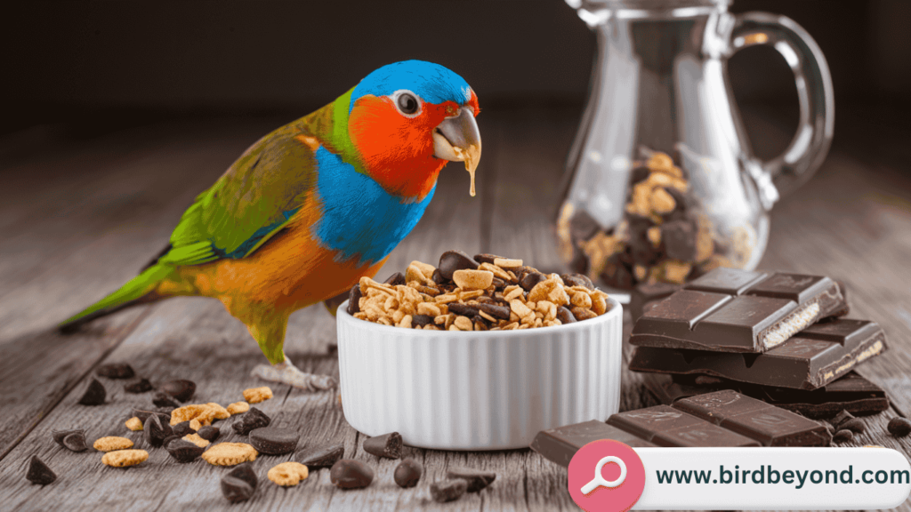 Granola ingredients including oats, nuts, seeds, and dried fruit spread out on a table, representing the good, bad, and ugly components for birds