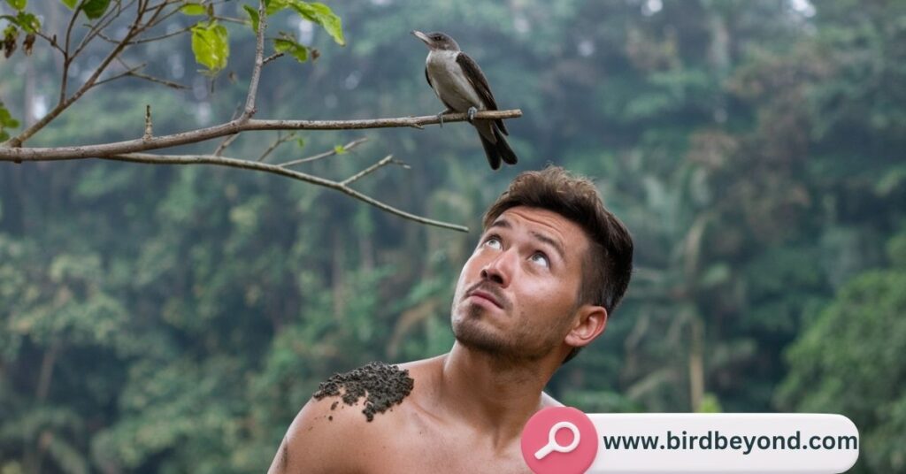 Person getting pooped on by a bird, representing the superstition that bird poop is considered good luck in many cultures