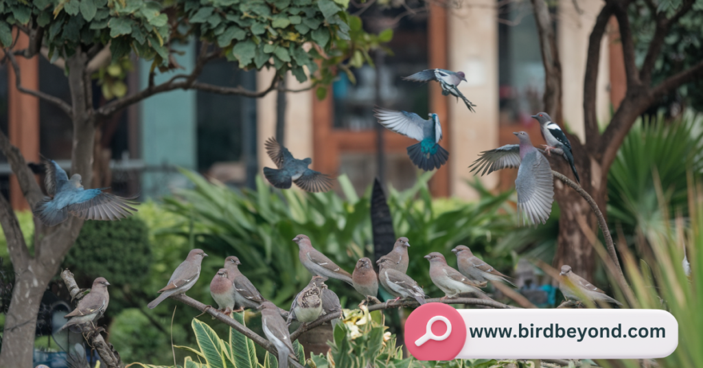 A lush garden with ripe tomatoes growing on the vine, while birds perch nearby, peacefully coexisting with the plants. The serene atmosphere shows a harmonious relationship between the wildlife and the garden.