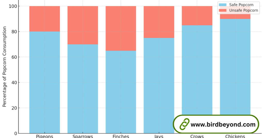 safe and unsafe popcorn consumption among different bird species