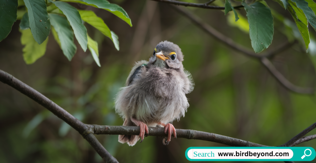 A person carefully feeding a baby bird with a dropper, surrounded by a cozy nest and soft bedding materials.