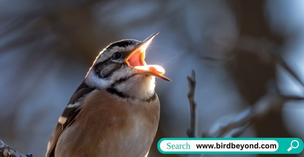 A bird using its tongue to explore and feel its surroundings, highlighting the sensory role of bird tongues beyond just tasting.