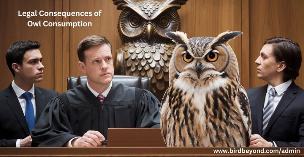 "Legal consequences of owl consumption, with an owl symbolizing protected wildlife."