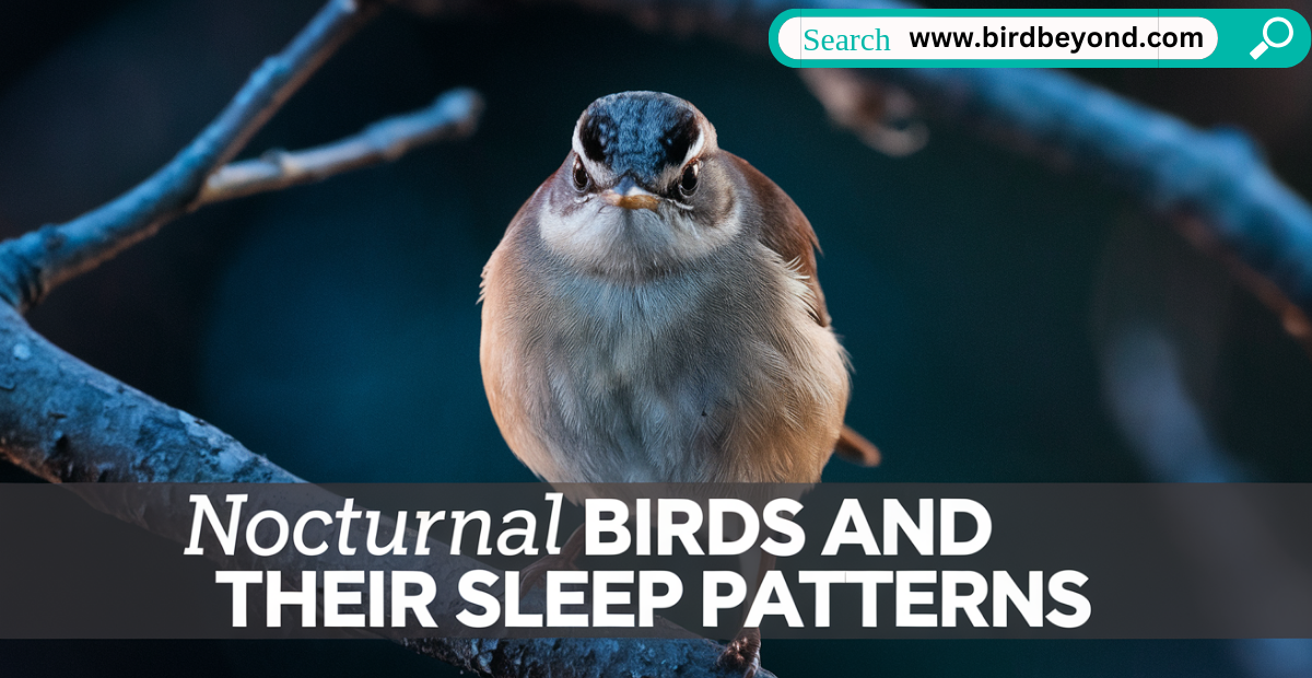 Nocturnal birds like owls, nightjars, and kiwis resting during the day and staying active at night with specialized sleep patterns and adaptations for night hunting.