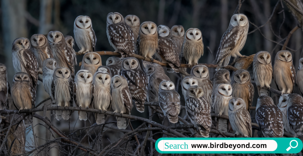 A group of owls sitting together, representing collective nouns like 'parliament' in popular culture, from Edward Lear to C.S. Lewis.