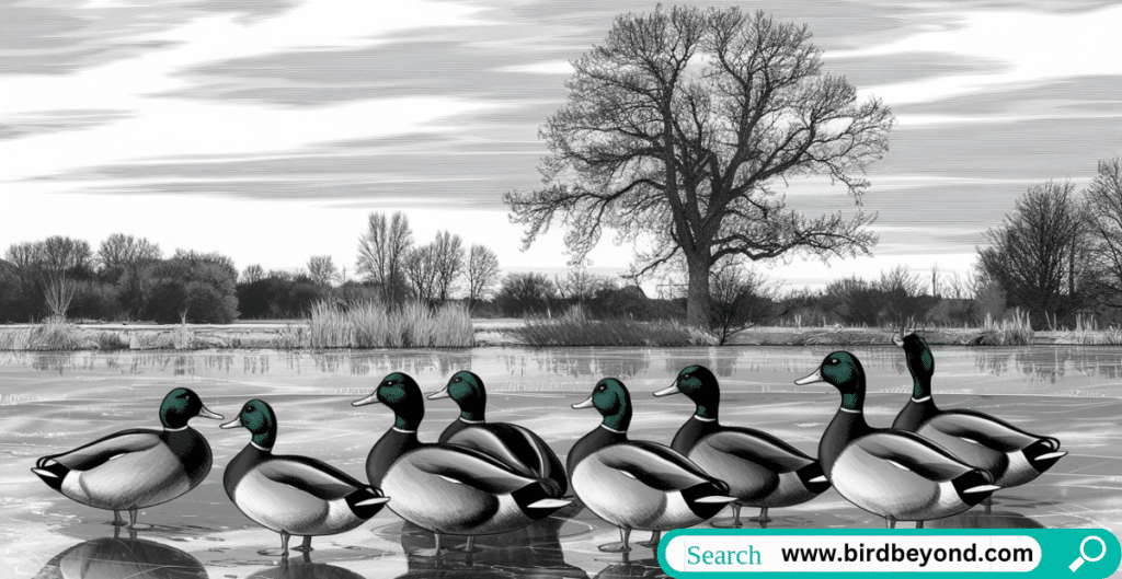 Diverse group of ducks swimming together on a serene lake