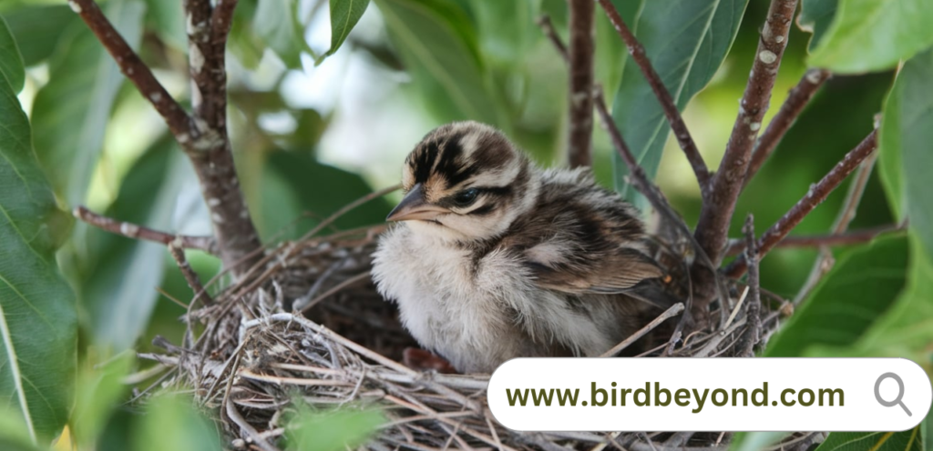 Baby sparrow chick peeking out from its nest, symbolizing new beginnings and the wonders of nature.