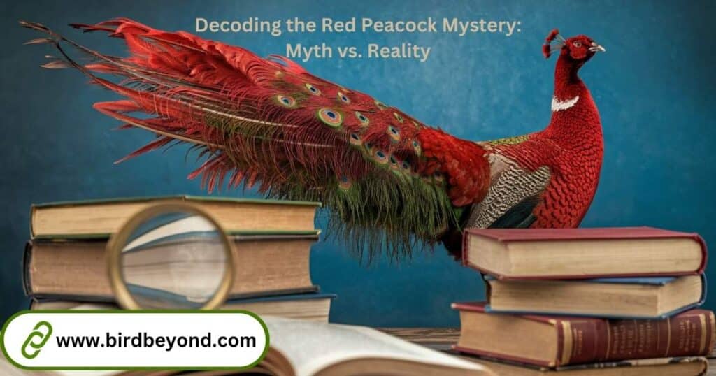 Red peacock feathers showcasing the myth and reality behind their artificial breeding and genetic manipulation